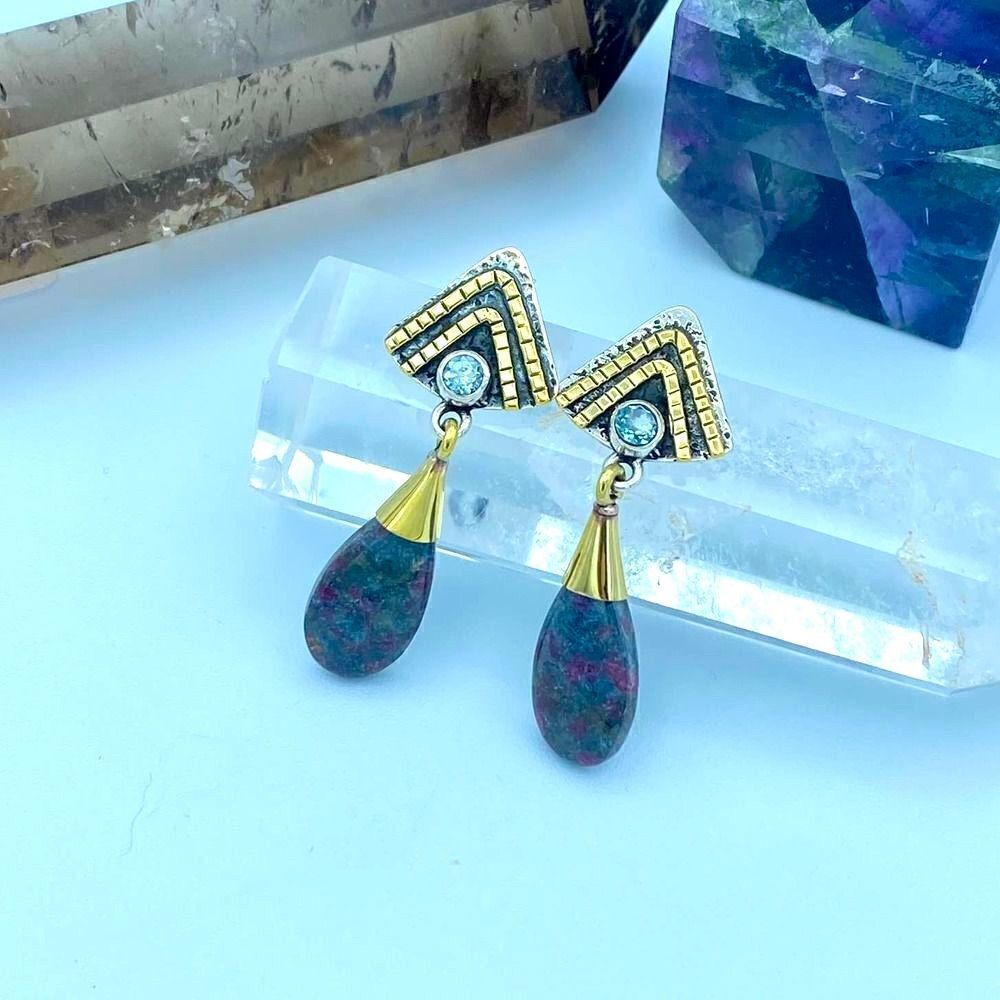 Two-Tone Ruby In Kyanite & Blue Topaz Sterling Silver Earrings